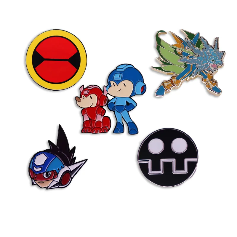 Megaman Video Game Enamel Pins Fun Grid Battle Metal Badge Student School Bag Pins Kids Brooch Jewelry Accessories Wholesale