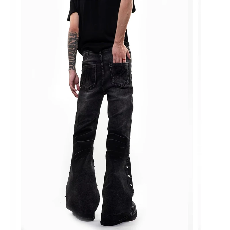 Ripped Skinny Jeans Low Waist Cotton Polyester Blend with Buckle And Nail Head Detailing Retro Washed for Youth And Students