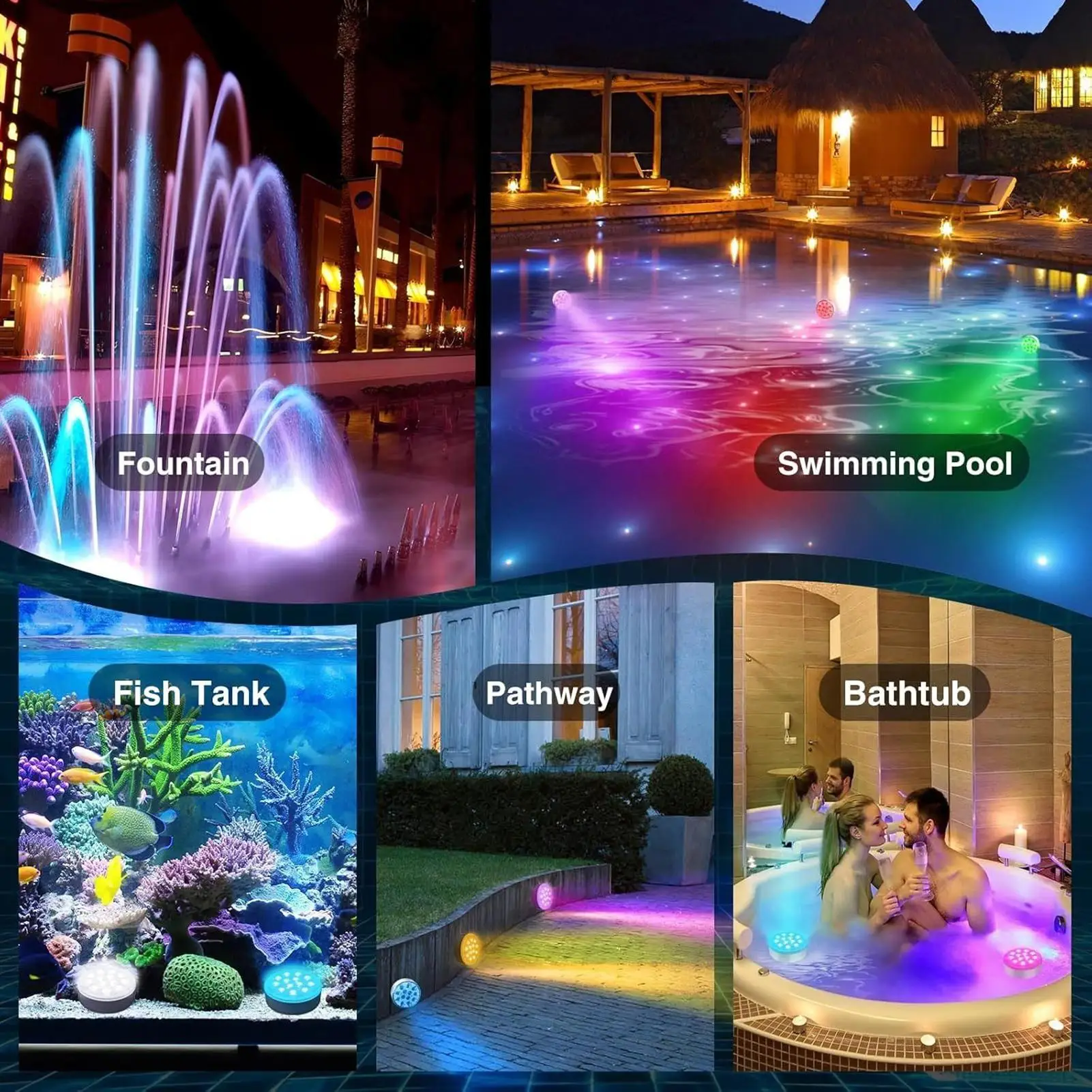 Pool Lights Lights For Pool With Remote Control 2 Piece Rechargeable Bulb Lamp Spotlight 16 Colors Waterproof For Porch Poolside