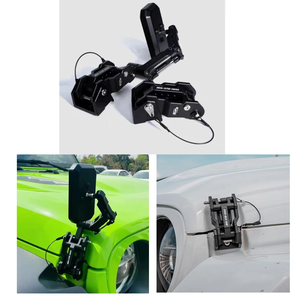 Lantsun F2006 2PCS Aluminum Alloy Hood Lock with One Mirror Bonnet Lock for Jeep for Wrangler JL 2018+