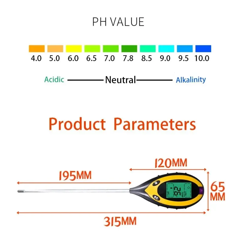 Soil PH and Humidity Tester Nutrient Water Tester High Precision Household Gardening Flower Grass Fertility Meter 1PC