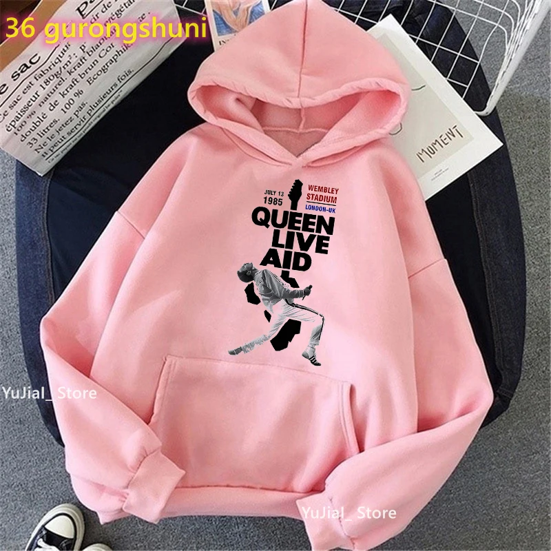 

2022 Hot Sale Freddie Mercury Print Cap Hoodie Women The Queen Band Sweatshirt Femme Retro Rock Hipster Tracksuit Streetwear