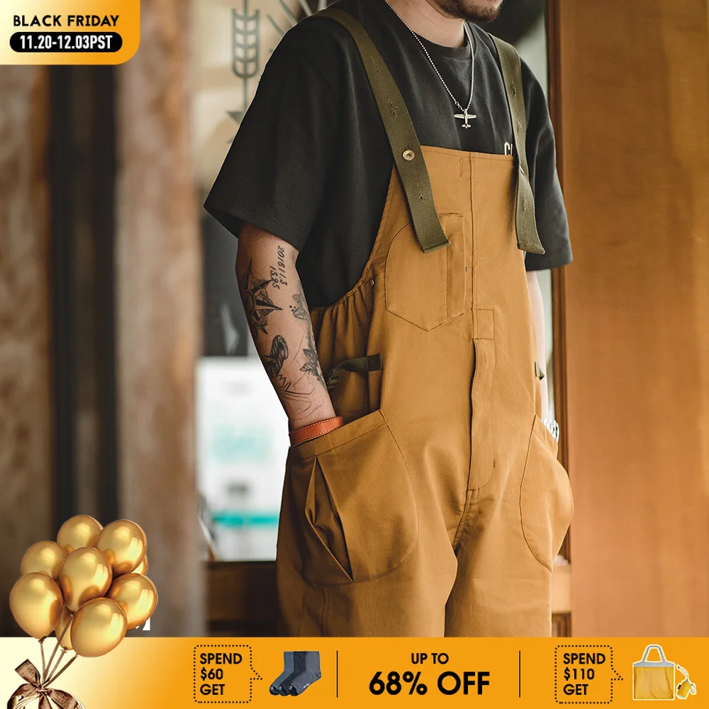 

Мужская одежда для работы Maden, американские ретро брюки с ремешками, свободные прямые широкие повседневные Цельные длинные брюки Amekaji на бретельках, мужская мода