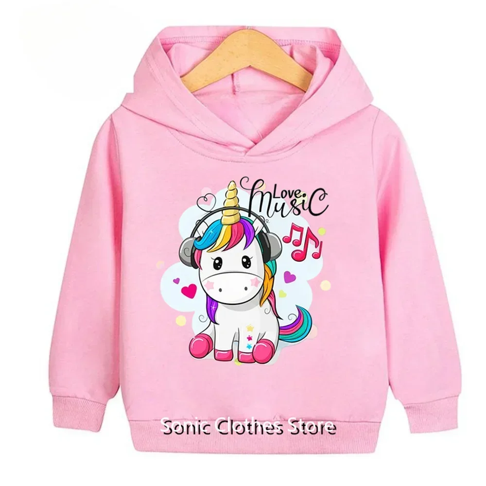 2024 Year Girls Pink Unicorn Hoodie Kids Fashion Casual Hooded Long Sleeve Sweatshirt Kids Cartoon Cute Unicorn Hoodie Tops