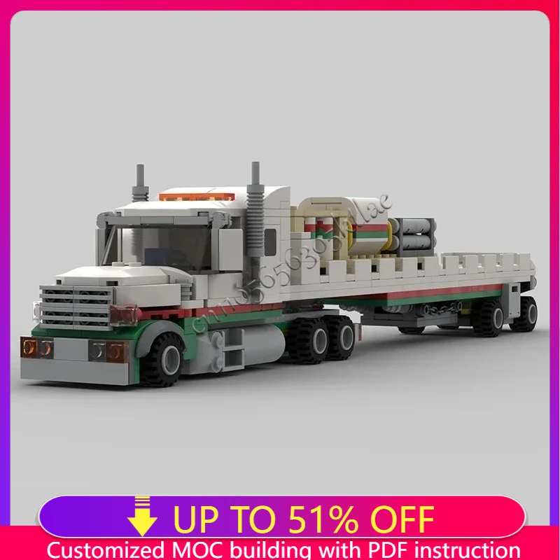 

NEW 598PCS MOC city Engineering Octan Truck and Flatbed Trailer model DIY creative ideas Child Toy Assembly Puzzle Birthday Gift