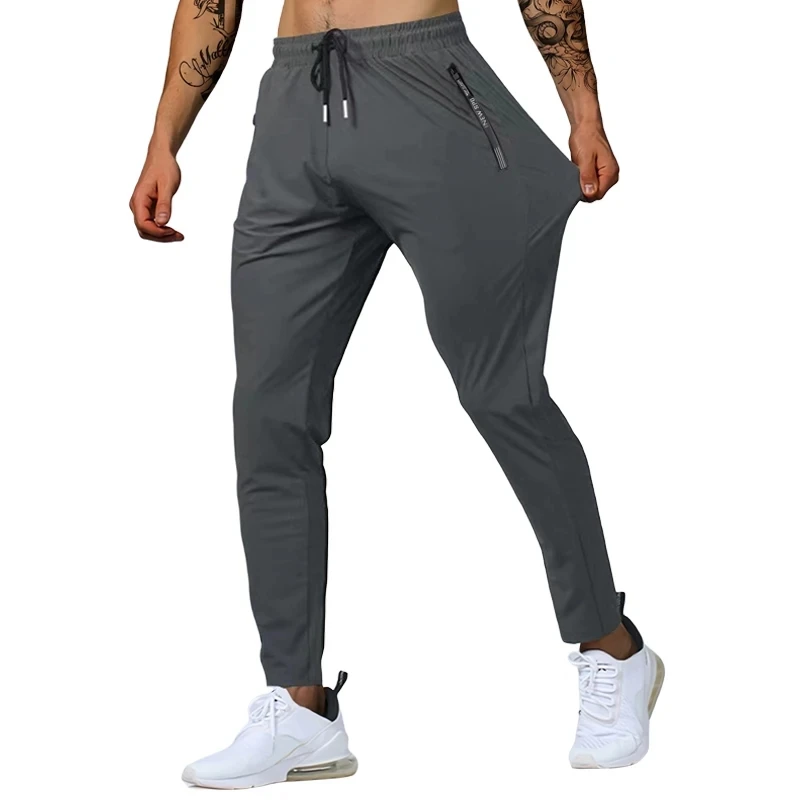 بنطال رياضي رجالي بخصر جيد التهوية سريع الجفاف برباط ، سراويل رياضية أنيقة عالية التمدد للياقة البدنية