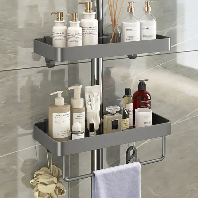 

Bathroom Shower Head Holder Wall Mounted No Drilling Required Shampoo Organizer Rack Integrated Design Storage Shelf