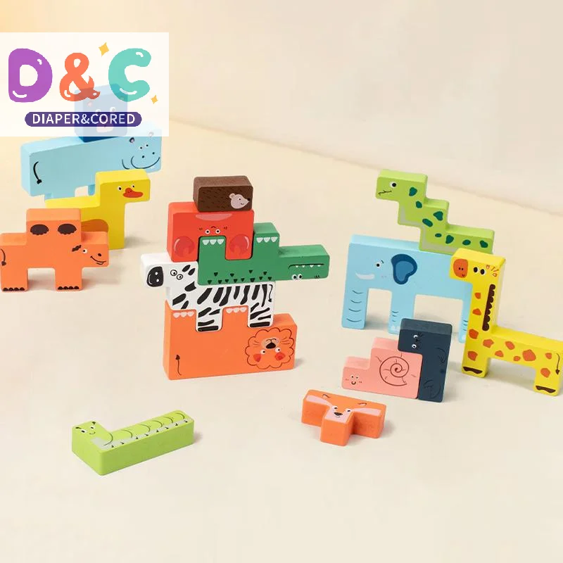 

Деревянные развивающие пазлы, 3D-головоломки с животными, сенсорная игра Монтессори