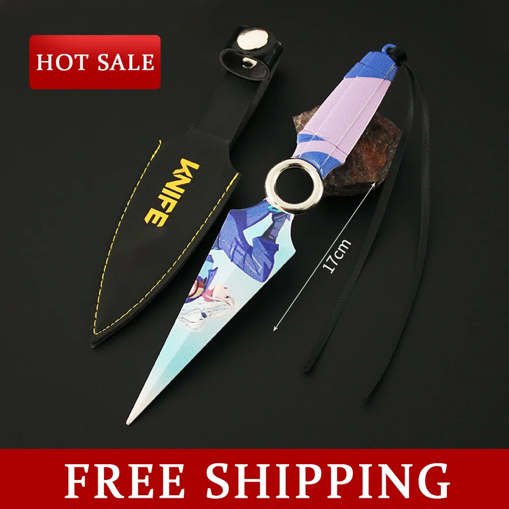 17CM Valorant Game Periphery Jett Kunai Metal Model with Holster Melee Weapon Real Steel Katana Cosplay Prop Training Knife Toy