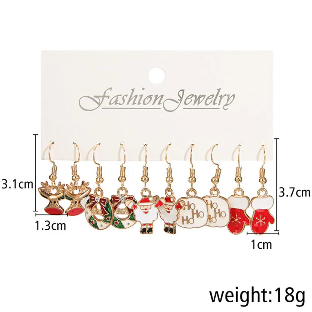 5 Pairs Christmas Earrings Set for Women Cute Snowflake Santa Claus Tree Deer Bell Gloves Fashion New Year Party Jewelry Gifts