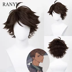 RANYU-Perruque Synthétique Courte Droite et Ondulée pour Homme, Cheveux Fluffy, Perruque Anime Cosplay, Perruque de Degré de Chaleur pour la ix, Marron