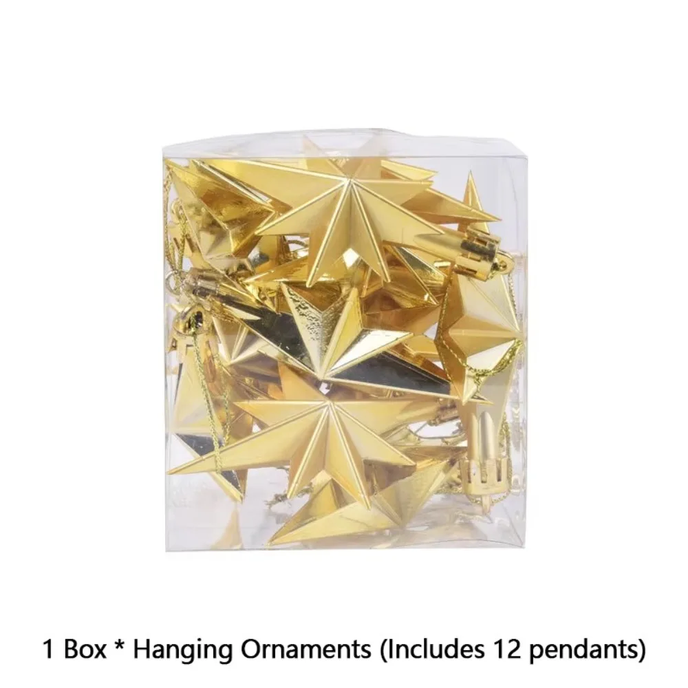 

12pcs Plastic Christmas Hanging Ornaments Star Shaped DIY Xmas Tree Pendant Glittering Party Supplies Festival Decorations