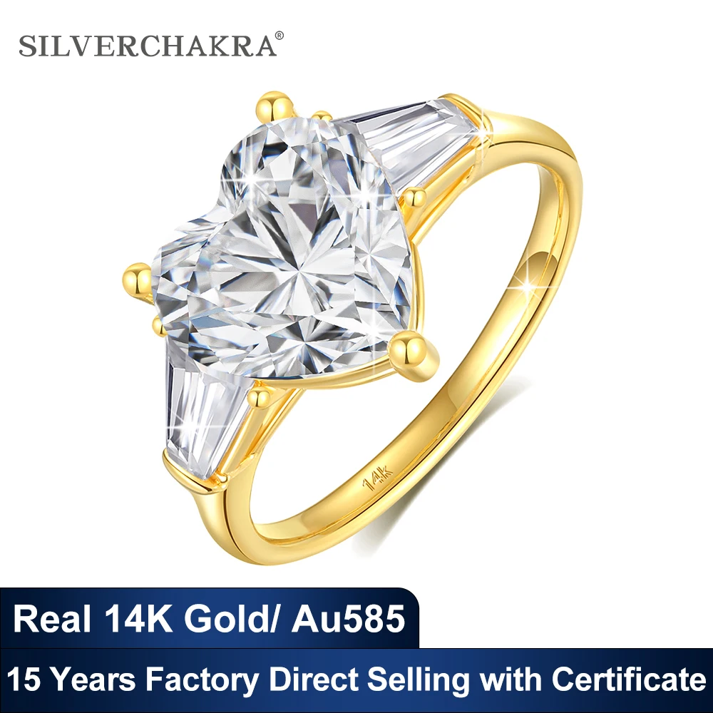 

100% Real 14K Gold Heart 3ct Moissanite Diamond Ring for Women AU585 Engagement Jewelry With Certificate Wedding Gifts Jewelry