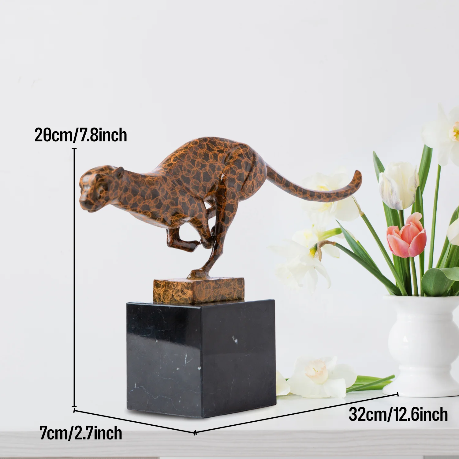 Bronze Leopard Statue On Marble Base Lost-Wax Cast Panther Jaguar Sculpture Handmade Animal Figurine For Home Art Desk Decor view 3