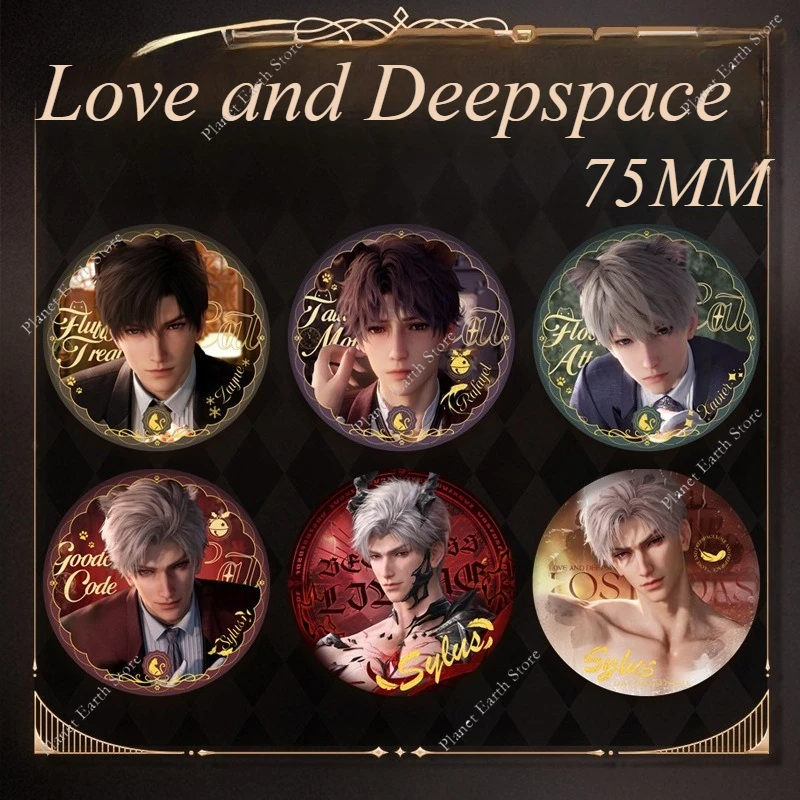 75MM Game Love and Deepspace Sylus Rafayel Zayne Xavier Brooch Anime Flash Breeder Badge Clothing Decorative Cartoon Gifts New