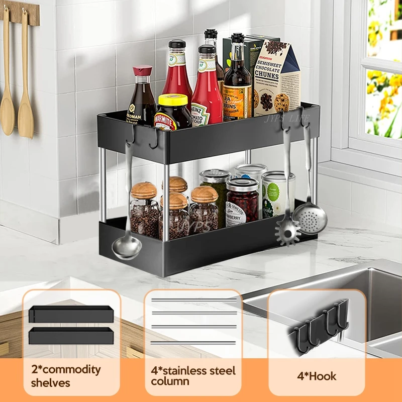 2 Layer Sink Storage Rack With Hook Multifunctional Storage Rack for Kitchen Bathroom Sink and Countertop Kitchen Sink Organizer