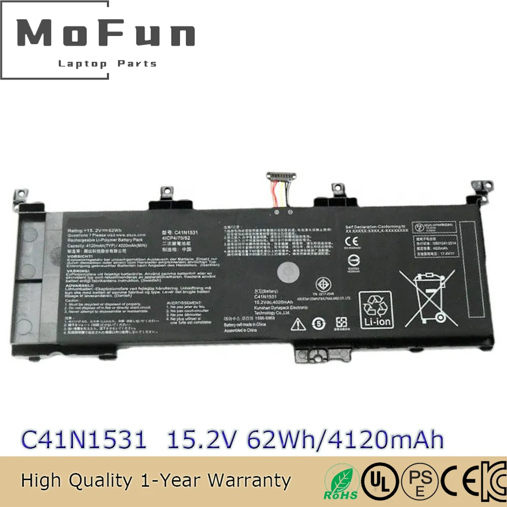 

C41N1531 Оригинальный аккумулятор для ноутбука емкостью 62 Втч для Asus ROG Strix GL502VT GL502VS GL502VY