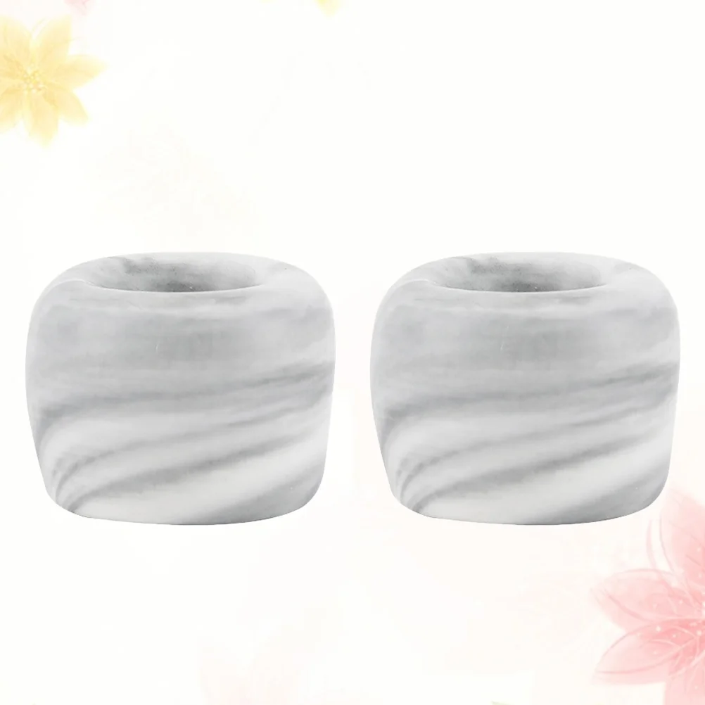 2 Pcs Toothbrush Holder Marble Organizer Simple Ceramic Ring Rack Stand Grey Lovers