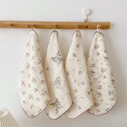 Four in a Set Cotton Gauze Baby Washcloth Towel Floral Ins Style Baby Bath Soft Square Towel Children Absorbent Handkerchiefs