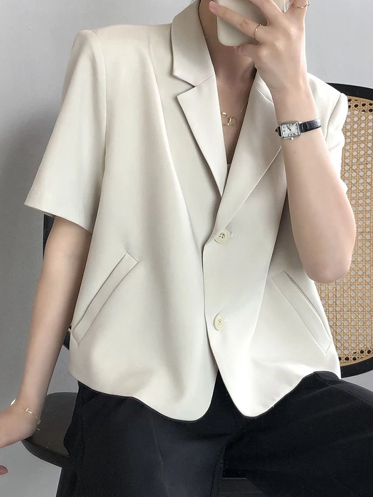 

Zoki Elegant Casual Blazers Women Short Sleeve Loose S-3Xl Suit Coat Tops Korean Summer Fashion Solid Sweet Simple Blazers New