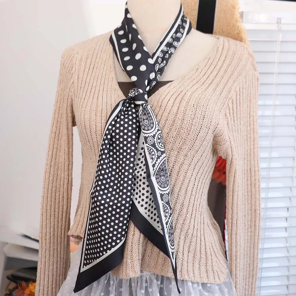 

Elegant Cashew Nut Print Polka Dot Scarf Thin Waistband Scarf Headband Neckerchief Hair Accessories Long Scarves Bag Decoration