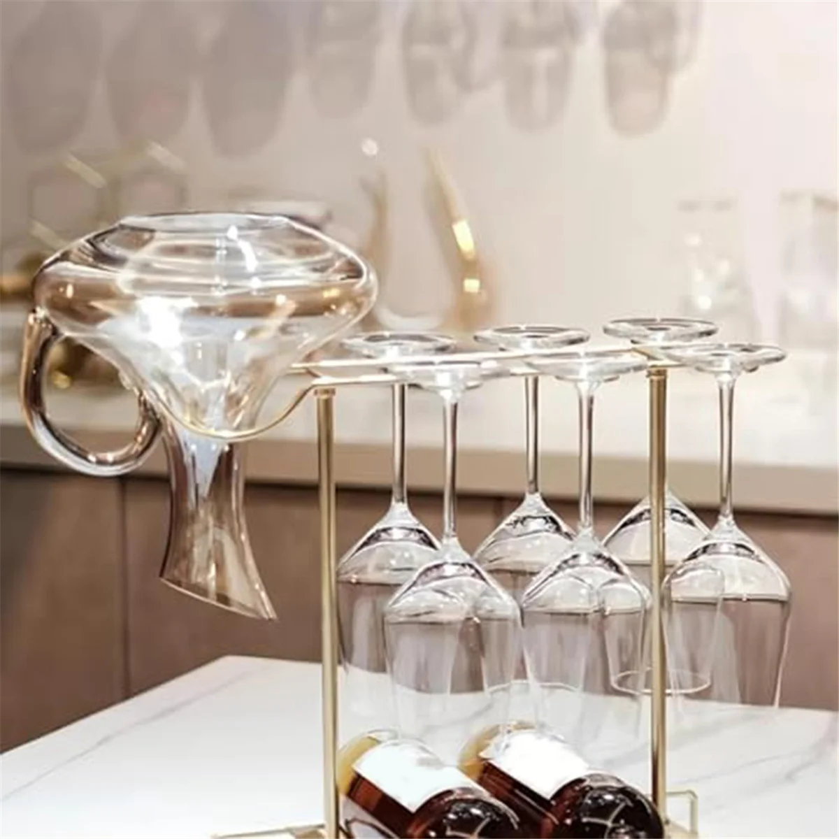 Wine Glass Holder, Countertop Metal Wine Glass Holder,Can Store 6 Wine Glasses, 2 Bottles of Wine,1 Wine Decanter