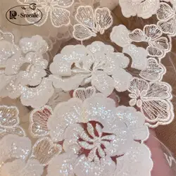 Sequin Lace Floral Bride Fabric, White Flowers, Wedding Dress, Headdress, Skirt, DIY Hand Sewing Accessories, Clothing