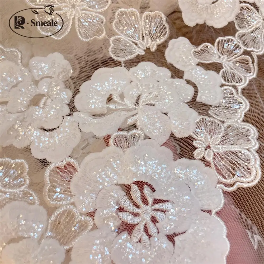 Sequin Lace Floral Bride Fabric, Off White Flowers, Wedding Dress, Headdress, Skirt, DIY Hand Sewing Accessories, Clothing