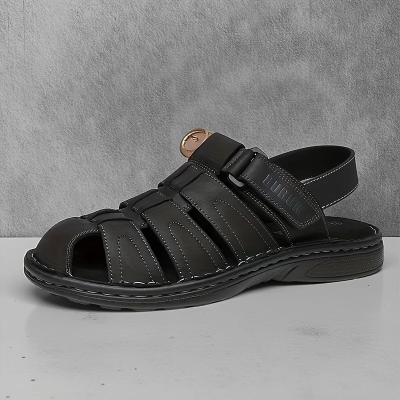 صنادل صيفية رجالية كاجوال عصرية جديدة من جلد البقر من الطبقة الأولى، قابلة للتعديل، غير قابلة للانزلاق، مناسبة لجميع المواسم، أحذية شاطئ مريحة بنعل ناعم