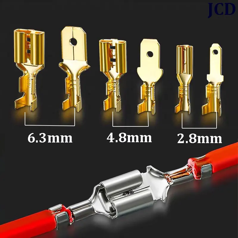 

100Pcs/Lot 2.8/4.8/6.3mm Plug Spring Female Male Crimp Terminal Brass Car Speaker Electric Wire Connectors And Insulating Sheath