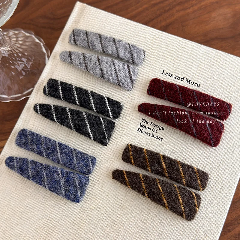 

Plush Diagonal Stripe Hair Clip Vintage Fringe Side Bangs Barrettes Soft Warm Non Slip All Match Daily Headwear Women