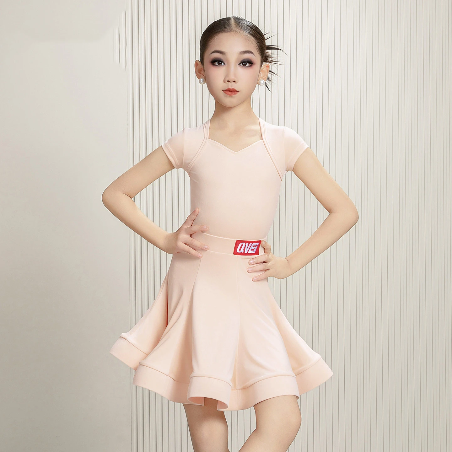 Latin Dance Costume Kids Short Sleeve Top Fishbone Skirt Split Dress Girls Competition Clothes Performance Training Suit DW11287