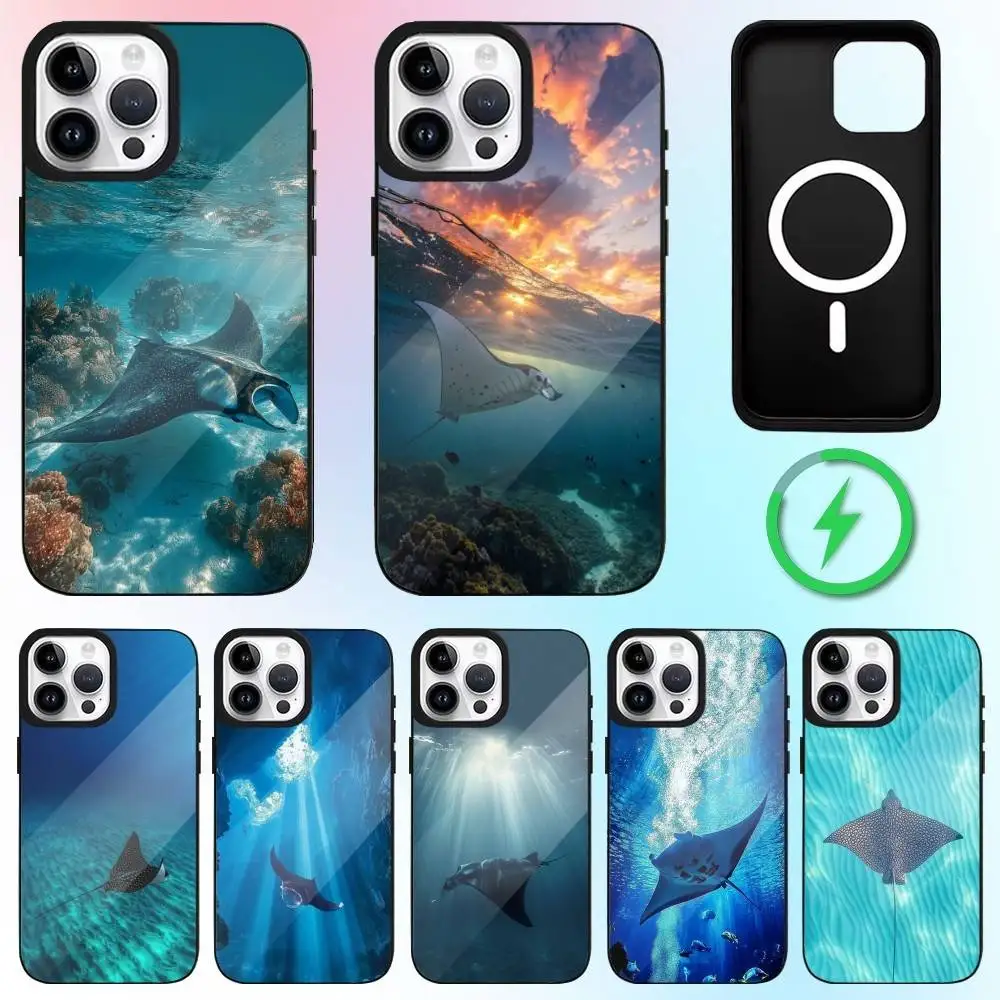 

Animal Ocean Manta Ray Phone Case For iPhone17,16,15,14,13,12,11 Plus,Pro Max Magnetic For Magsafe Wireless Charging