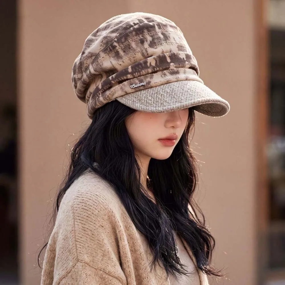 Grid Peaked Hat Warm Plaid Newsboy Cap Vintage All Match Checked Slouchy Hat Comfortable Thick Visor Beret Cap Travel