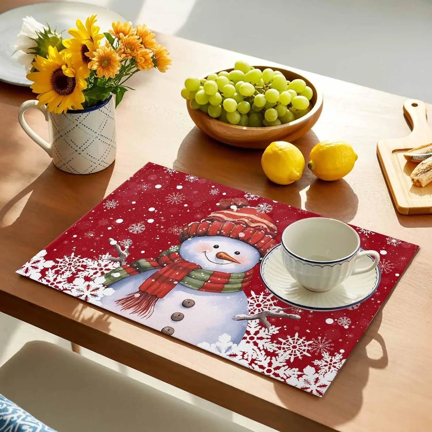 Christmas Snowman Snowflakes Table Mats for Kitchen Table Decor Farmhouse Winter Holiday Kitchen Placemats Christmas Decorations