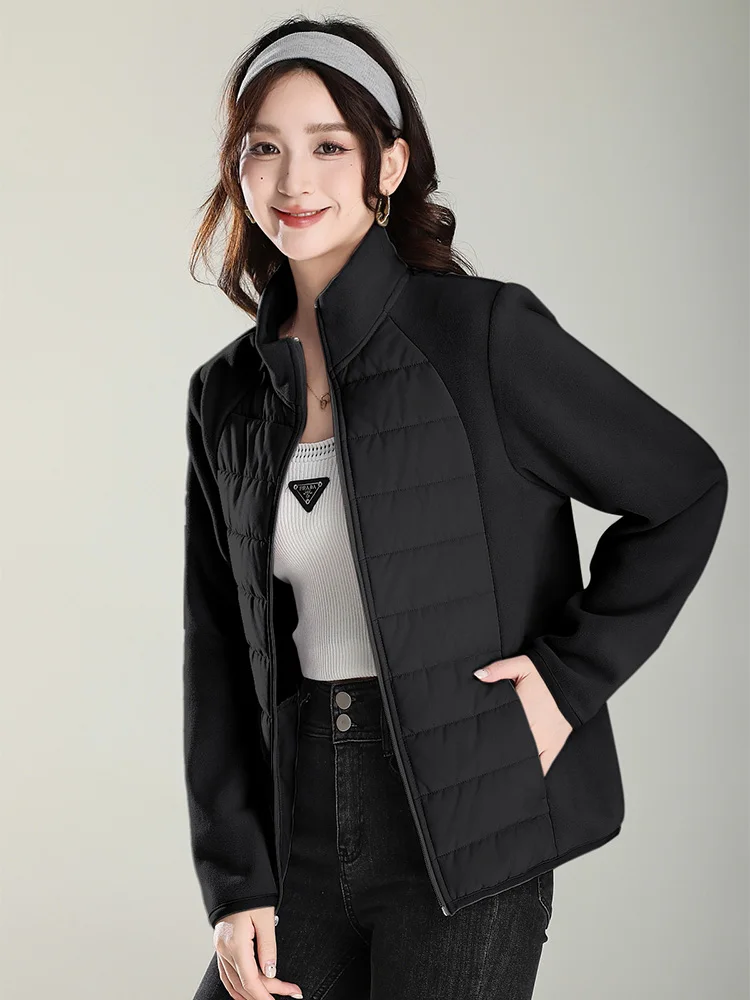 

Autumn Winter Cotton Top For Women 2025 New Velvet Warm Stand Up Collar Short Lightweight Cotton-padded Jacket Casual Coat