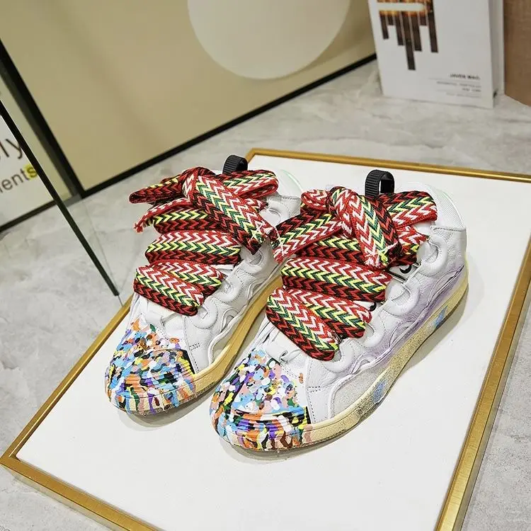 luxury Men's Women's sports shoes Casual Shoes Splicing color design Thick tongue Colorful shoelace Matching fashion Shoes