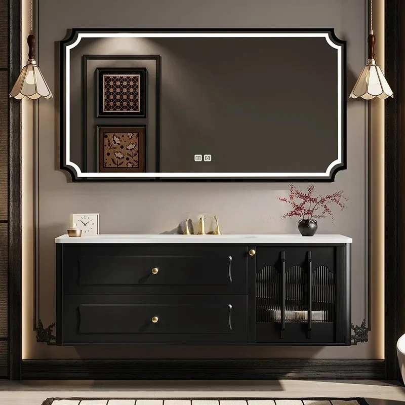 

ss 25 French retro rock slab hot bending integrated basin bathroom cabinet combination modern washbasin