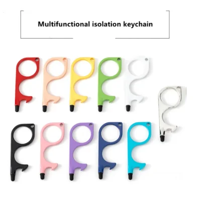 Antimicrobial Key Chain Door Opener Beer Trigger Touch Screen Key Chains Open Door No-Touch Key Press Elevator Tool Hygiene