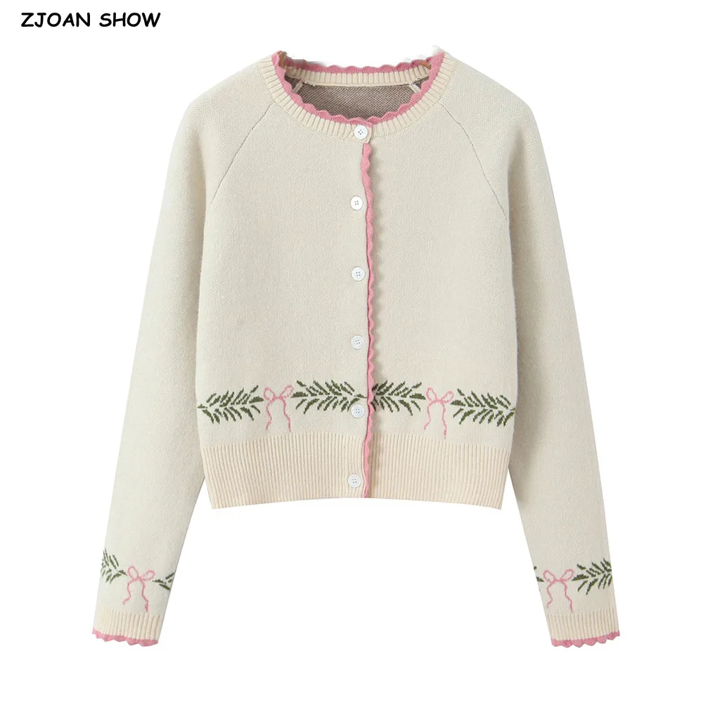 

Autumn Winter Raglan Long Sleeve Knit Cardigan Women Contrast Color Binding Single-breasted Buttons Christmas Sweater Knitwear