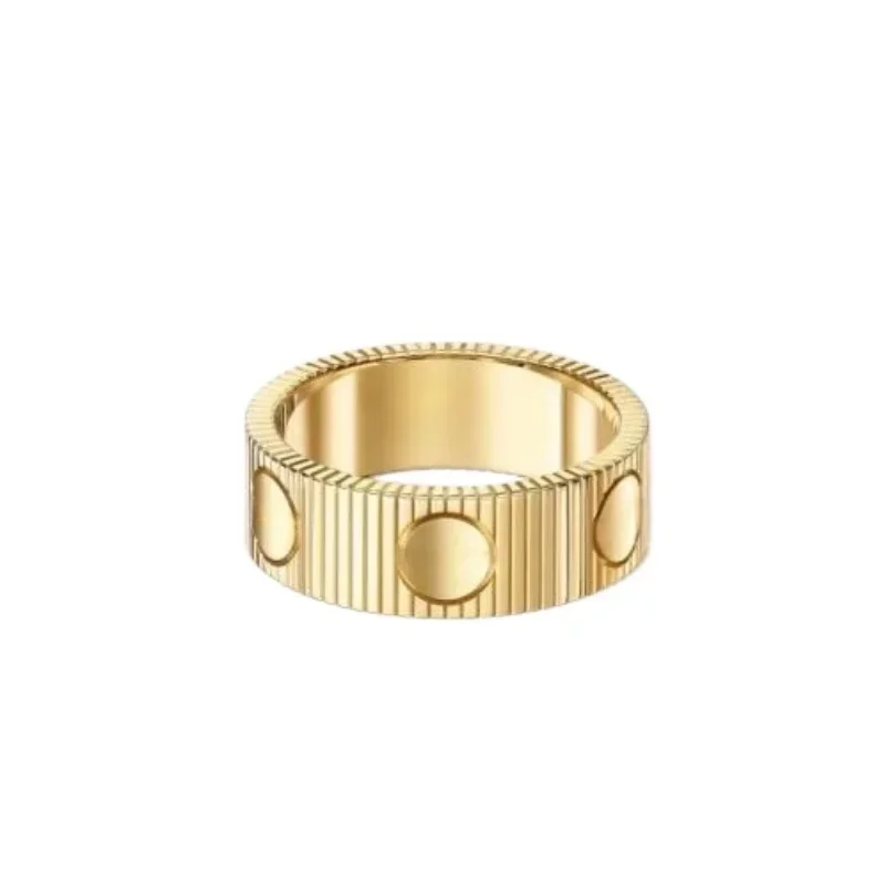 

Yellow Gold Wide Fluted Band Ring with Raised Circular Accents