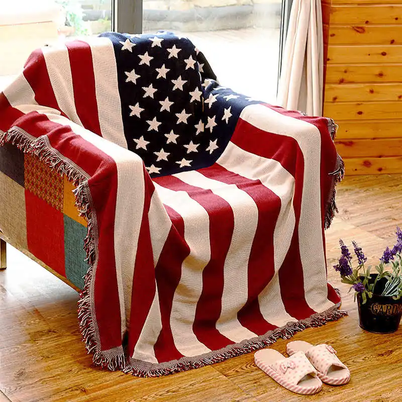 

Knitted Throw Blanket Sofa Chair Couch Bed 130x180cm Cotton Fabric USA UK Flag Design Warm Quilt Home Office Travel Camping Car