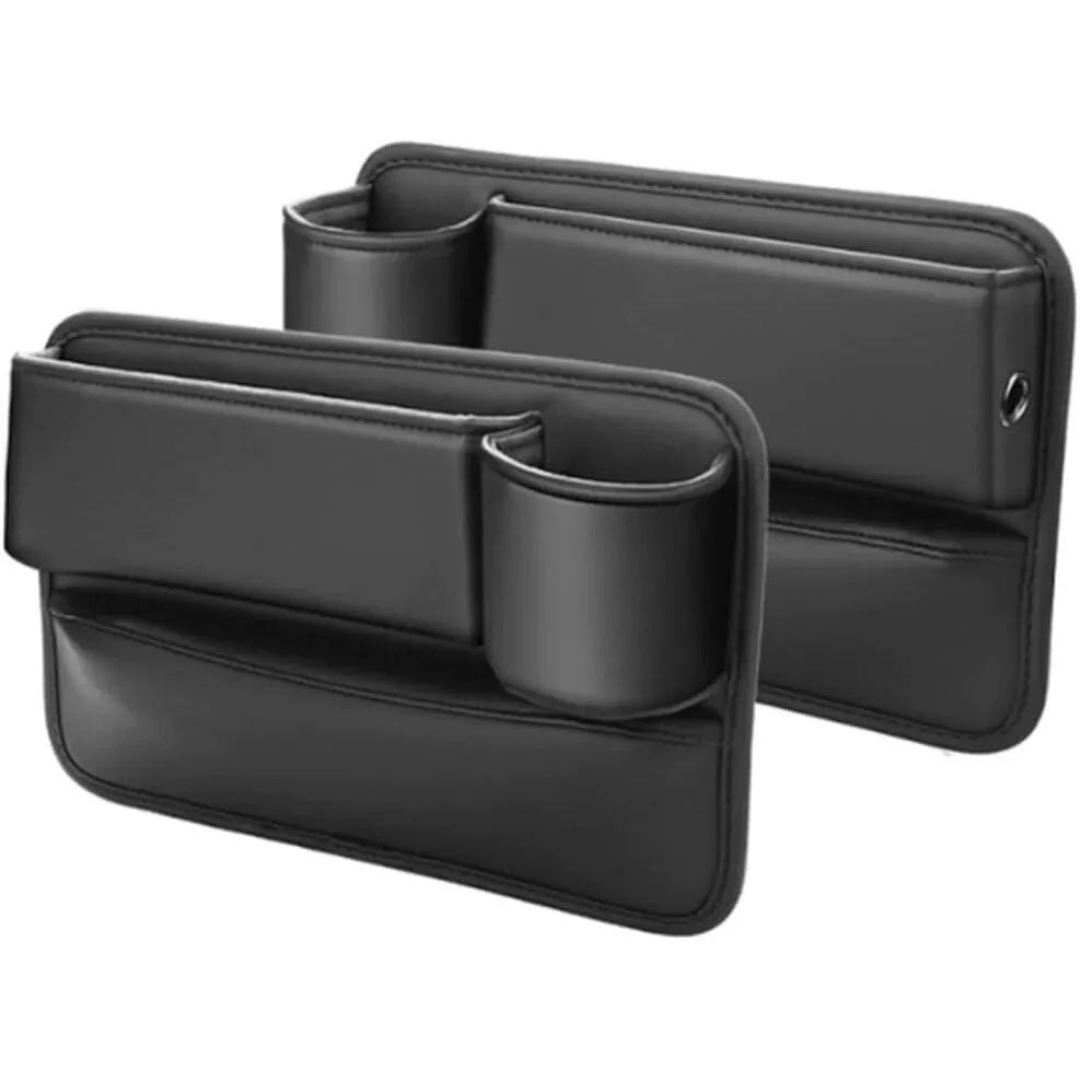 2PCS Universal Car Seat Gap Filler Organizer Leather Storage Box with Cup Holder