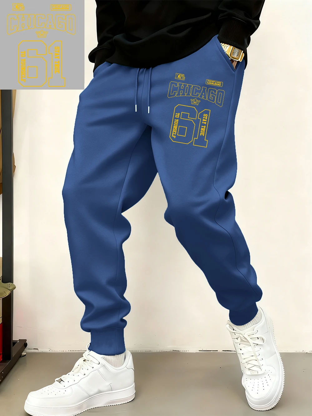 

Chicago King 61 Letter Printed Sweatpants Mens Basics Loose Trousers Casual Fleece Warm Jogger Pants Winter Pocket Men'S Clothes