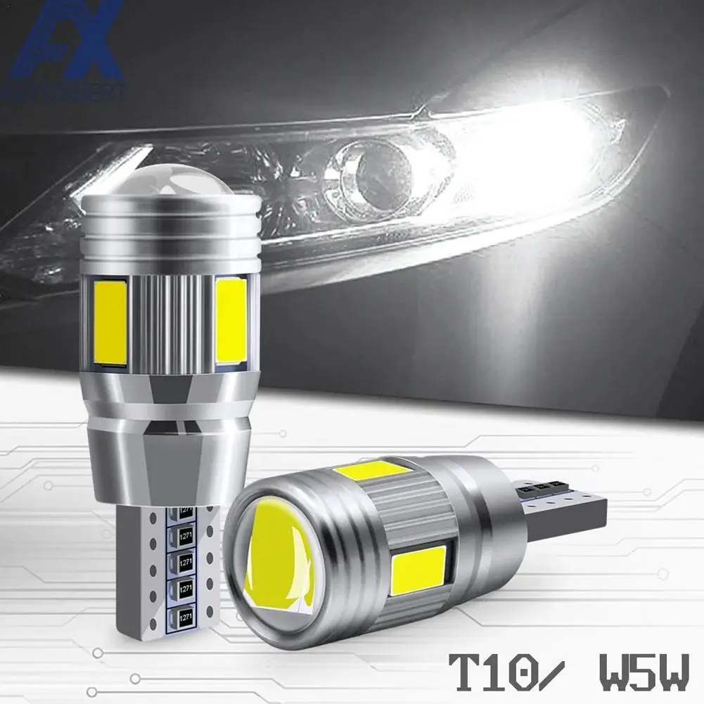 

2x Car T10 LED Bulb W5W 194 LED Signal Light 12V 6000K Trunk Lamps Auto No Side 10SMD 5630 Claerance error Wedge X2N9