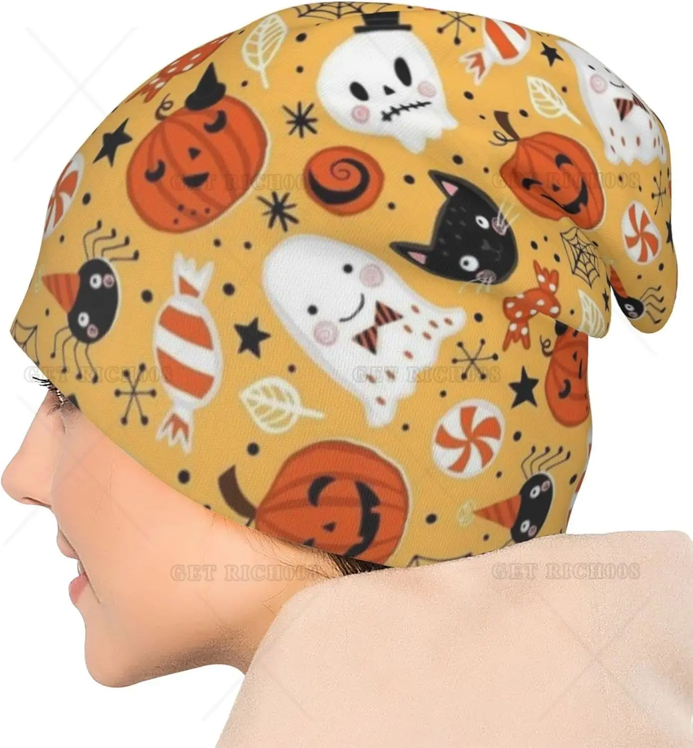 Halloween Skull Pumpkin Beanie Standard chiuso chemio cappello cancro copricapo cappelli lavorati a maglia Baggy Slouchy Cap per adulti