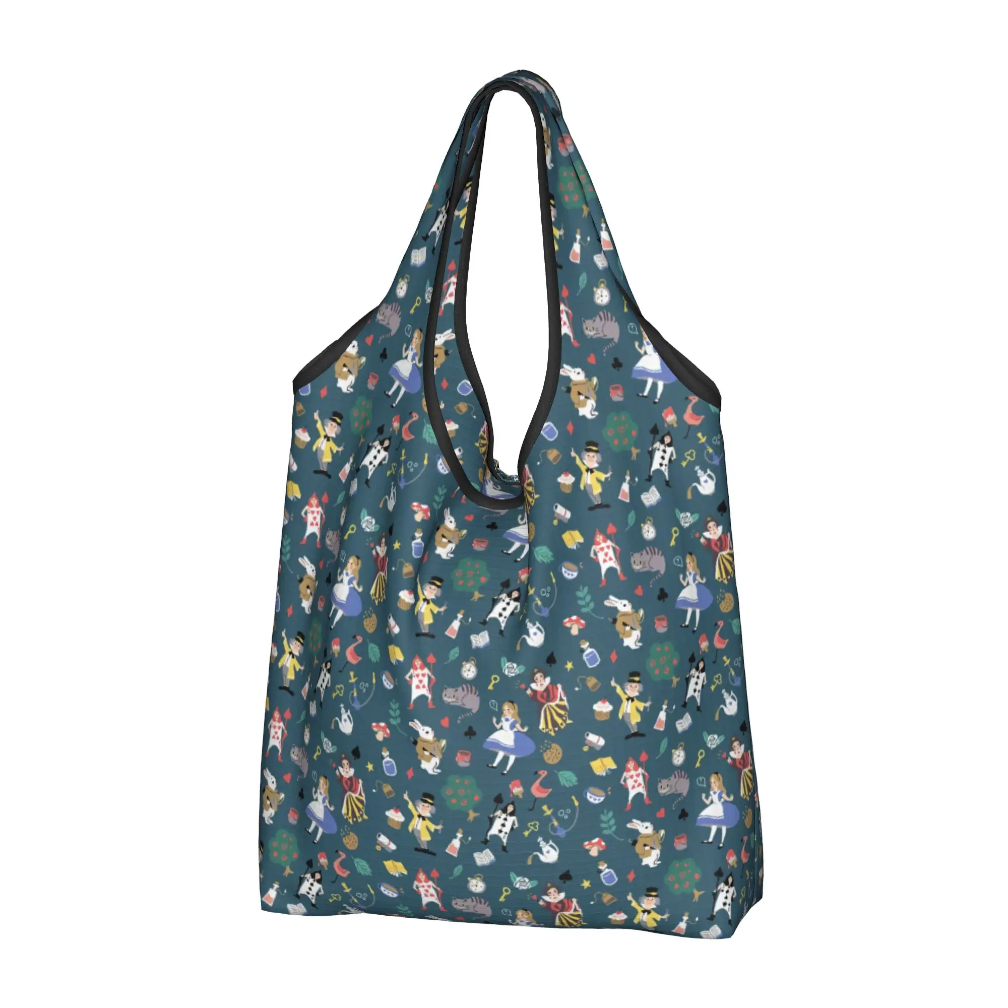 Custom Reusable Wonderland Magical Colorful Night Anime Pattern Shopping Bag Women Tote Bag Portable  Grocery Shopper Bags