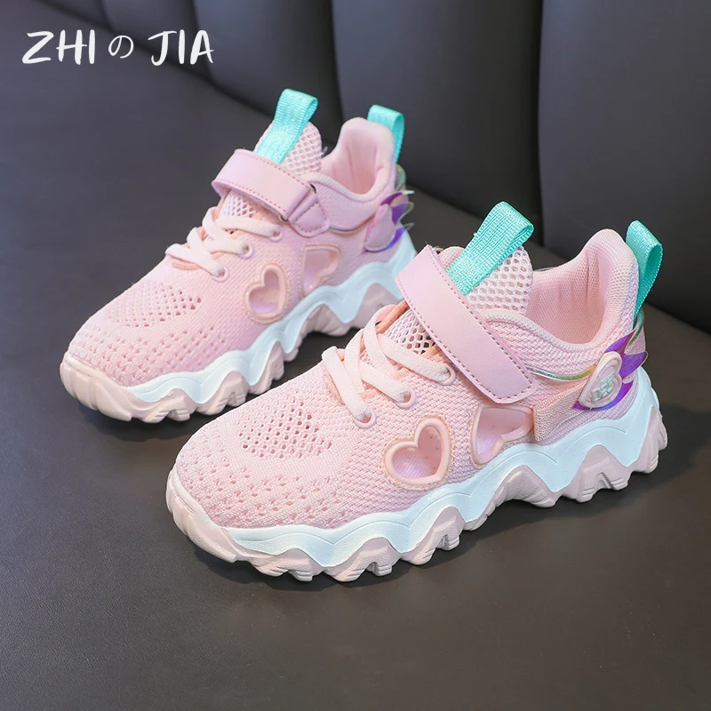 Children's New Knitted Hollow Breathable Sneaker Summer Mesh Comfortable Lightweight sandals Cute Girls Pink Casual Footwear