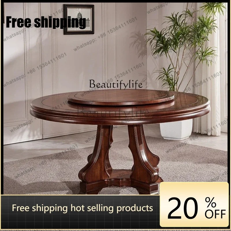 Factory CustomizationAmerican black walnut dining table full solid wood round dining table table and chair combination