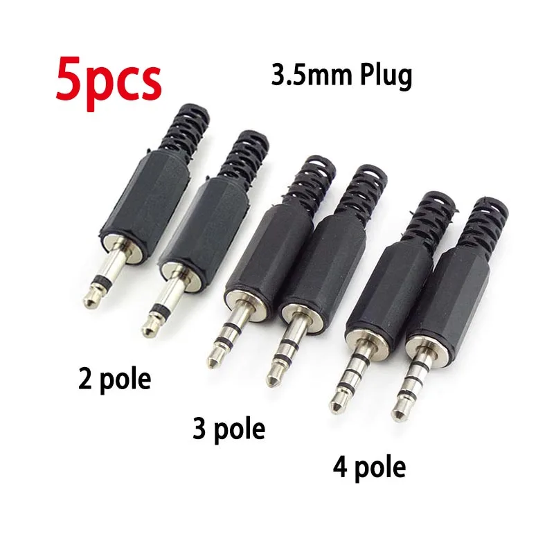 5pcs 3.5mm 2 3 4 Pole Mono Audio Connectors Jack Plug Headphone Male Adapter Jack Plug Male Jack Plug Wire Terminals Speaker C4